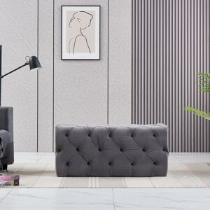 Life Interiors - Melia Velvet Small Rectangle Pouffe, Ottoman Bench, Footrest, lux Design, Button Detailed, Grey - Grey