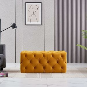Life Interiors - Melia Velvet Small Rectangle Pouffe, Ottoman Bench, Footrest, lux Design, Button Detailed, Yellow - Yellow