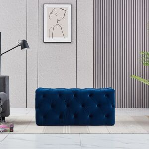 Life Interiors - Melia Velvet Small Rectangle Pouffe, Ottoman Bench, Footrest, lux Design, Button Detailed, Blue - Blue