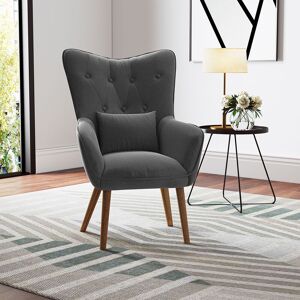 LIVINGANDHOME Linen Curved Buttoned Back Armchair with Lumbar Pillow, Dark Grey