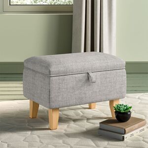 Livingandhome - 49CM Linen Storage Organizer Ottoman Footstool, Light Grey