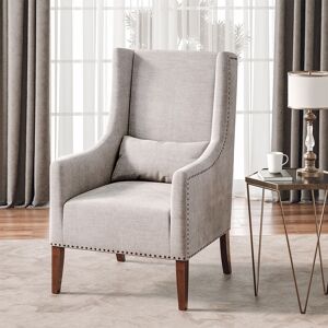 LIVINGANDHOME Burlap High Back Studded Armchair with Cushion,Grey