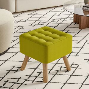 Livingandhome - Green Linen Fabric Padded Wooden Leg Footstool