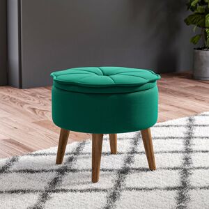 LIVINGANDHOME Green Modern Round Petal Velvet Storage Ottoman