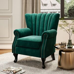 Livingandhome - Green Velvet Armchair Sofa Chair with Black Legs