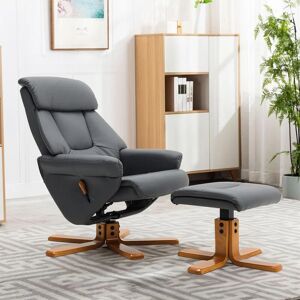 LIVINGANDHOME Grey Faux Leather Lounge Recliner Armchair with Ottoman