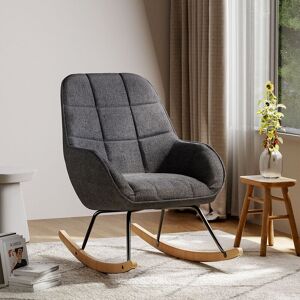 Livingandhome - Grey High Back Linen Upholstered Rocking Chair