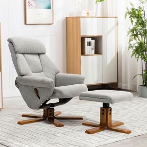 LIVINGANDHOME Swivel Linen Lounge Recliner Armchair with Ottoman