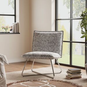 Livingandhome - White Modern Linen Accent Chair with Metal Base