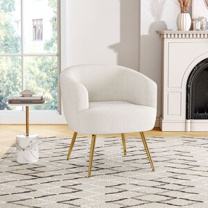 Livingandhome - White Teddy Fabric Armchair with Metal Legs