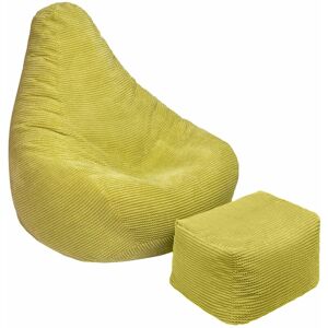 Indoor Beanbag Chair, High Back Gamer beanbag Chair, Cord Pouffes for Living Room - (Lime, Bean Bag with Footstool) - Loft 25