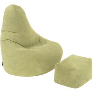 Bean Bag Chair with Footstool for Living room, Pouffes and stools for Adults, High Back Soft Bean bag with Filling - Green - Loft 25