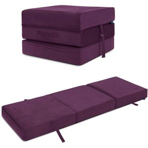 Velvet z Bed Chair with Carry Handle for Living Room, Foldable Guest Futon Chair Bed With Straps Attachment for Indoor - Aubergine - Loft 25