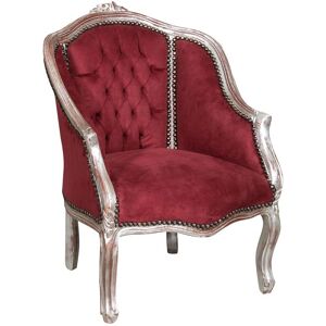 BISCOTTINI Baroque armchair with armrests 63x80x57 Upholstered living room armchair Louis XVI chairs French style Velvet bedroom armchair - red and silver