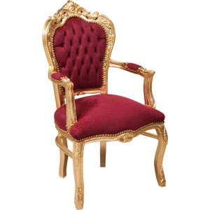 Biscottini - Baroque bed armchair Upholstered armchair French style Louis xvi Armchair with wooden armrests Bedroom chair 60X60X107 cm - red and gold