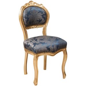 BISCOTTINI Louis XVI Dining room wooden chair 90x42x45 Gold and blue chair French style Bedroom armchair Baroque chairs Padded armchair