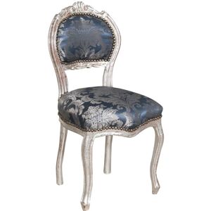 BISCOTTINI Louis xvi Dining room wooden chair 90x42x45 Silver chair French style Bedroom armchair Baroque chairs Blue padded armchair - blue and antique silver