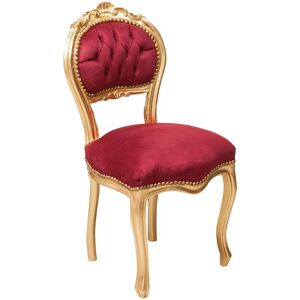 Biscottini - Louis xvi gold living room chair 90x45x42 cm Padded wooden chair French style Bedroom armchair Baroque padded armchair - red and gold