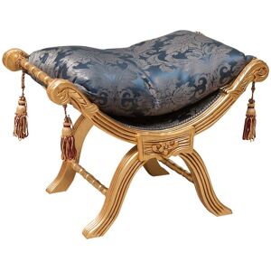 Biscottini - Louis xvi French style solid beech wood footstool - blue and gold