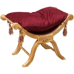 Biscottini - Louis xvi French style solid beech wood footstool - red and gold