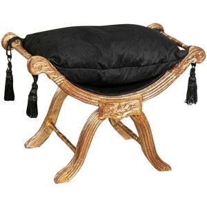 Biscottini - Louis xvi French style solid beech wood footstool - gold and black