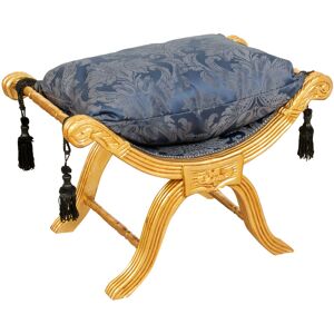 Biscottini - Louis xvi French style solid beech wood footstool - blue and gold