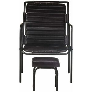 BERKFIELD HOME Mayfair Relaxing Armchair with a Footrest Black Real Leather