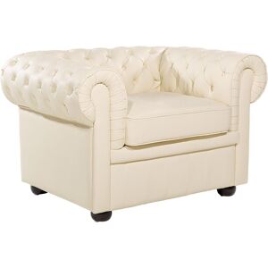 BELIANI Modern Club Chair Classic Button Tufted Scroll Arms Beige Chesterfield - Beige