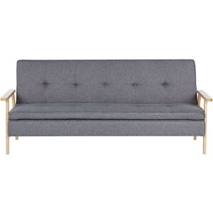 BELIANI Modern Fabric Sofa Bed Grey Polyester Solid Wood Armrests Legs Convertible Tjorn - Grey