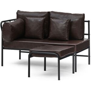 CLIPOP Modern Faux Leather 3 Seater Sofa with Metal Legs and Armrest Living Room Chaise Lounge Sofa for Sleeper Guest, 2 Pillows,Darkbrown