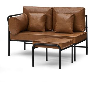 CLIPOP Modern Faux Leather 3 Seater Sofa with Metal Legs and Armrest Living Room Chaise Lounge Sofa for Sleeper Guest, 2 Pillows,Lightbrown