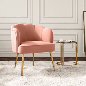 Livingandhome - Modern Frosted Velvet Shell Accent Armchair, Pink