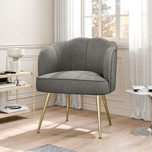 Livingandhome - Modern Frosted Velvet Shell Accent Armchair, Grey