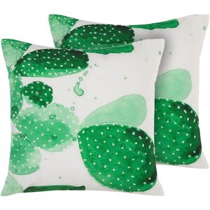 BELIANI Set of 2 Garden Outdoor Cushions Cactus Pattern Square 45 x 45 cm Green Ostina - Green