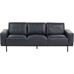 BELIANI Modern Living Room 3 Seater Sofa Couch Settee Upholstered Faux Leather Finished Back Metal Legs Black Sovik - Black