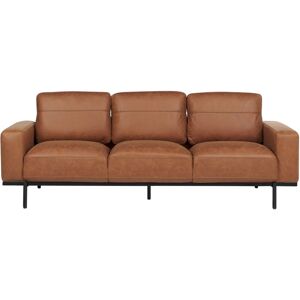 BELIANI Modern Living Room 3 Seater Sofa Settee Upholstered Fabric Finished Back Metal Legs Brown Sovik - Brown