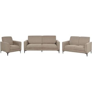 BELIANI Modern Retro Upholstered 6 Seater 3 Piece Sofa Set Polyester Fabric Couches + Armchair Taupe Fenes - Beige