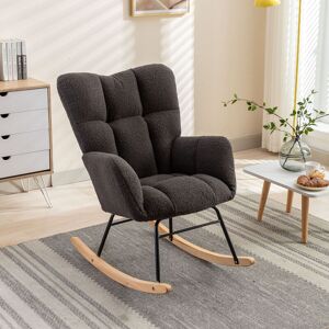 QHJ Modern Rocking Accent Chair Teddy Velvet Uplostered Rocker Armchair