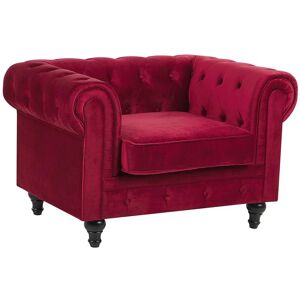 BELIANI Modern Scroll Velvet Club Chair Tufted Back Dark Red Chesterfield - Red