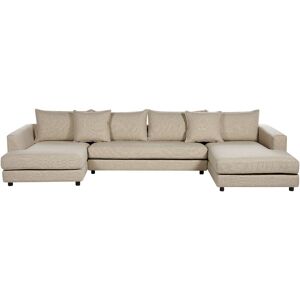 BELIANI Modern U-Shaped Corner Sofa 2 Chaises Cushioned Back Extra Throw Pillows Removable Covers beige Lilviken - Beige