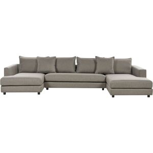 BELIANI Modern U-Shaped Corner Sofa 2 Chaises Cushioned Back Extra Throw Pillows Removable Covers Taupe Lilviken - Beige