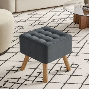 Livingandhome - Square Modern Linen Upholstered Footstool Wooden Legs, Grey