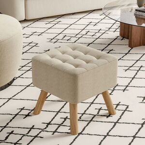 Livingandhome - Square Modern Linen Upholstered Footstool Wooden Legs, Beige