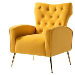 HULALA HOME Modern Wingback Velvet Arm Chair Upholstered Sofa Chair with Button Tufted and Gold Legs for Living Room Bedroom, Yellow