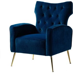 HULALA HOME Modern Wingback Velvet Arm Chair Upholstered Sofa Chair with Button Tufted and Gold Legs for Living Room Bedroom, Blue