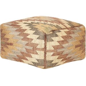 Beliani - Modern Woven Pouffe Multicolour Jute Wool Square Geometrical Pattern Deepor - Beige