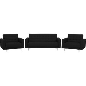 BELIANI Modern Sofa Suite 3 Seater Sofa Bed 2 Armchairs Graphite Grey Fabric Aberdeen - Grey