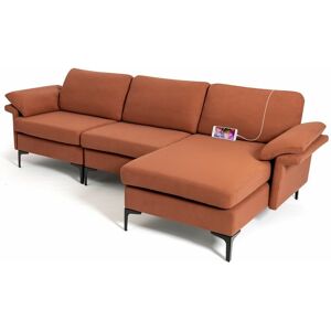 COSTWAY Modular L-Shaped 3-Seater Sofa Couch Set Upholstered Convertible Chaise Lounge