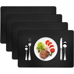 Norcks - 4 Pack Placemats Heat Resistant Leather Table Mat 45×30cm Non-Slip Washable Black - Black