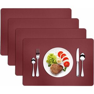 Norcks - 4 Pack Placemats Heat Resistant Leather Table Mat 45×30cm Non-Slip Washable Red - Red